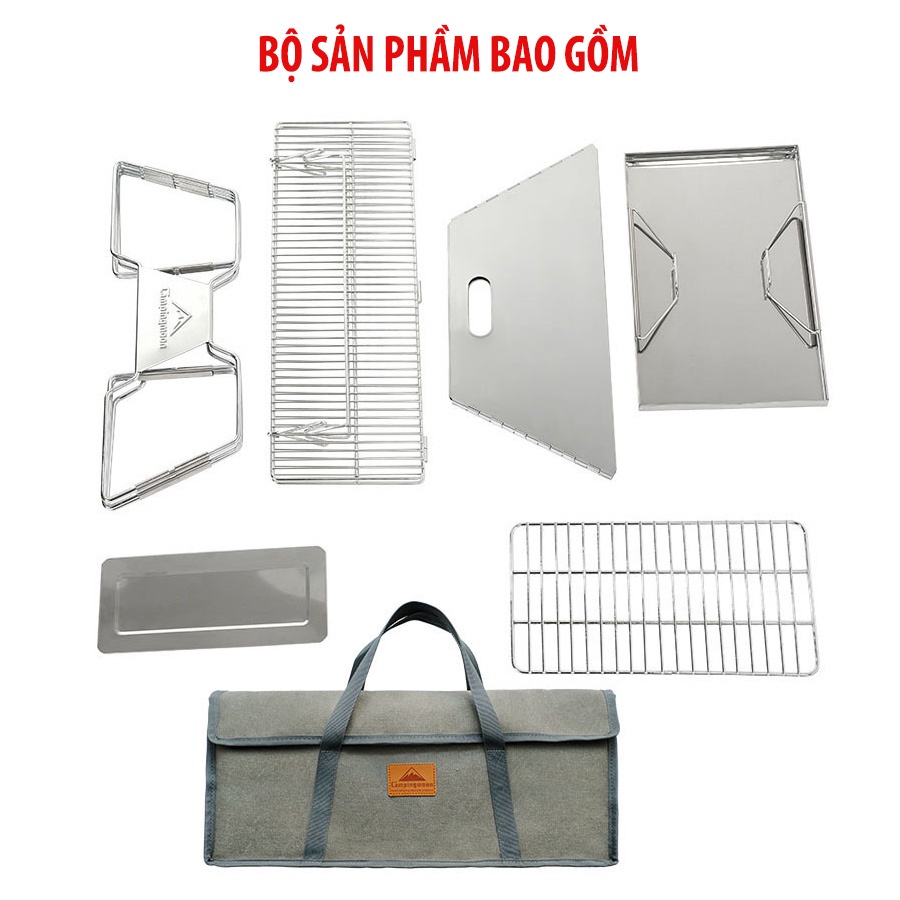 Bếp nướng BBQ than hoa dã ngoại size lớn 7-8 người chất liệu inox không gỉ xếp gọn kèm túi đựng tiện lợi mang đi du lịch