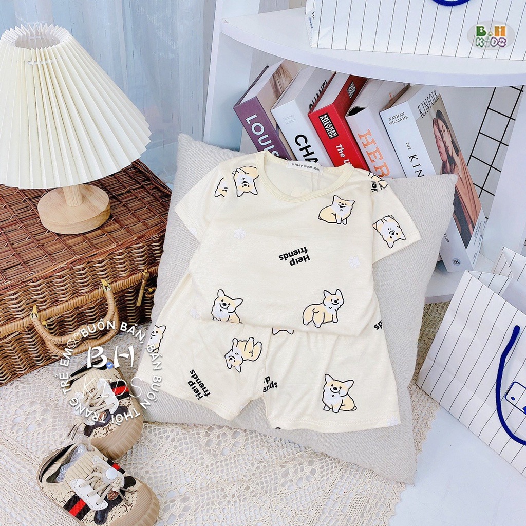 Bộ minky thun lạnh cộc tay hình Cún cho bé