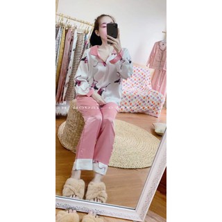 Bộ pizama satin hông hạc