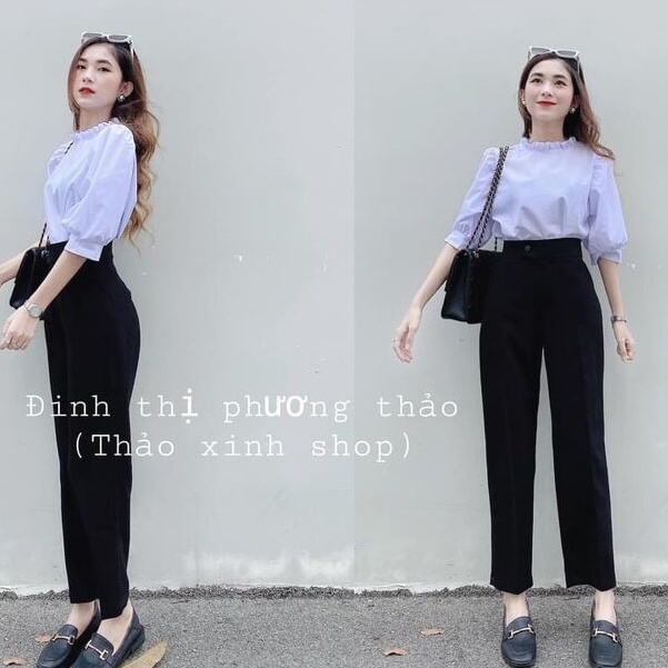 Quần tây đi học nữ lưng cao ống đứng dáng baggy dài bigsize màu đen - Quần vải nữ công sở cạp cao có đai mặc học sinh