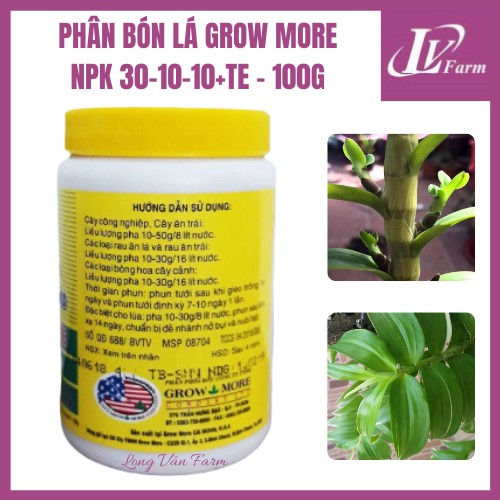 Phân Bón Lá Mỹ GROWMORE NPK 30-10-10+TE Soil Acidifier - 100g - Dùng Cho Hoa Lan, Cây Cảnh