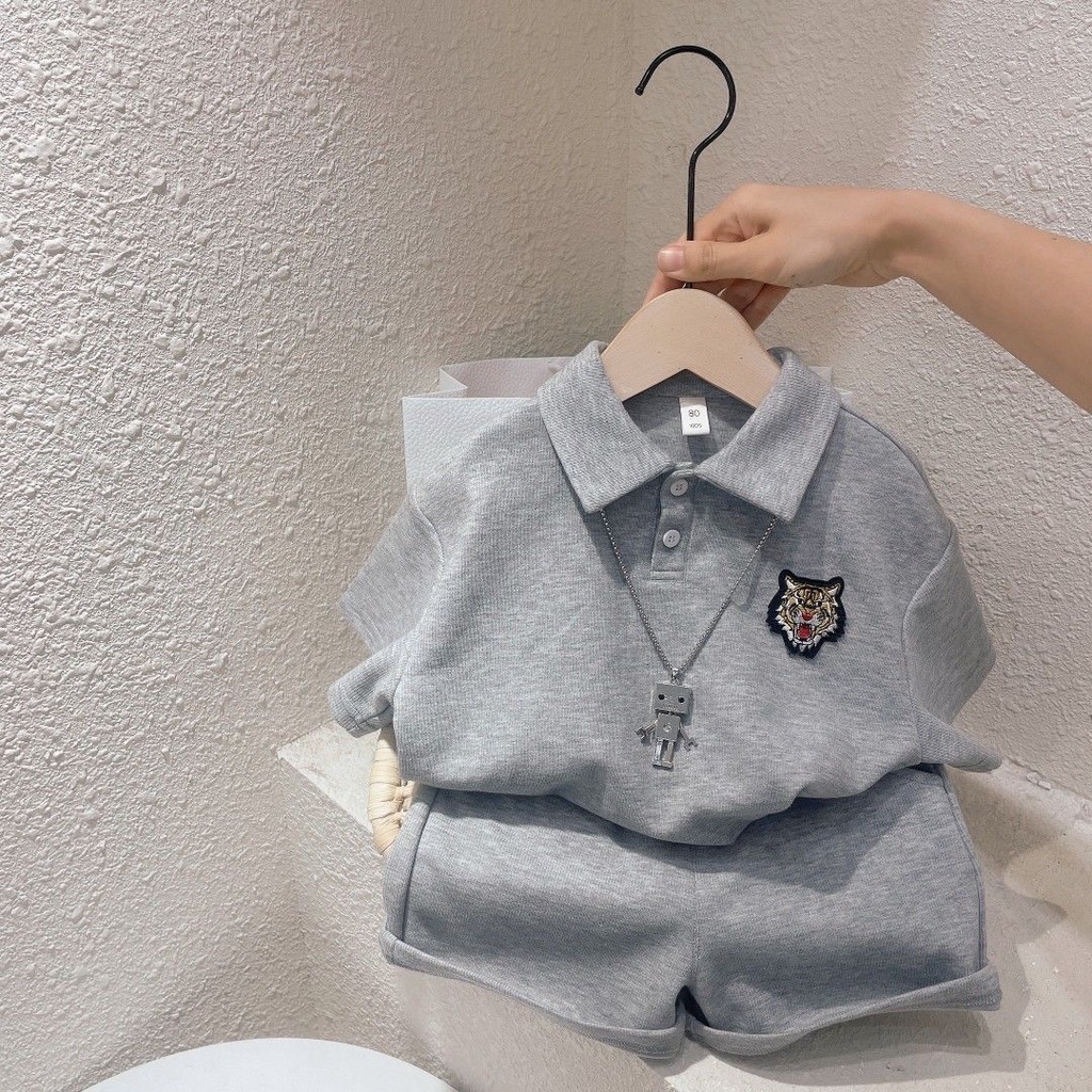 Bộ Áo Thun POLO Ngắn Tay + Quần Short Dệt Kim Phong Cách Phương Tây Thời Trang Mùa Hè Cho Bé Trai