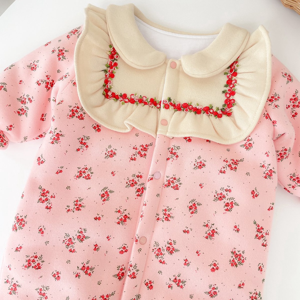 Áo liền quần Sanlutoz bằng cotton họa tiết hoa phong cách công chúa mùa đông cho trẻ em