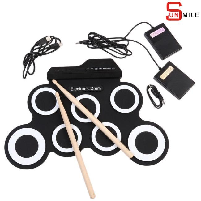 Portable Electronic Drum Digital USB 7 Pads Roll up Drum Set Silicone Electric Drum Pad Kit with