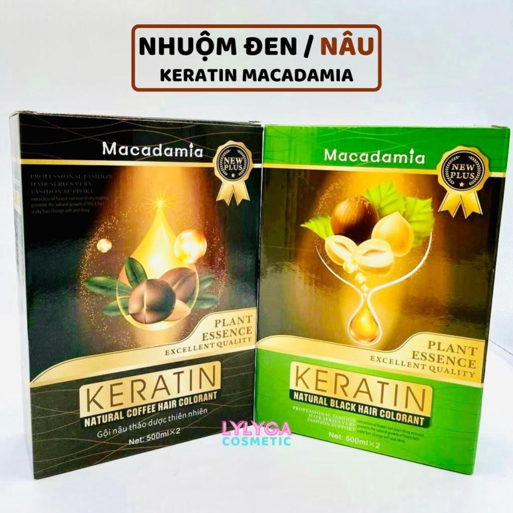 Nhuộm đen Nhuộm nâu KERATIN MACADAMIA 1000ml Nhuộm tóc bạc Không dính da đầu Phủ bạc tóc nhanh và tiết kiệm