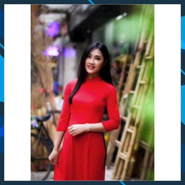Áo dài trơn truyền thống màu đỏ, áo dài may sẵn, Áo dài nữ nhận cắt áo dài ADT2T-Đỏ