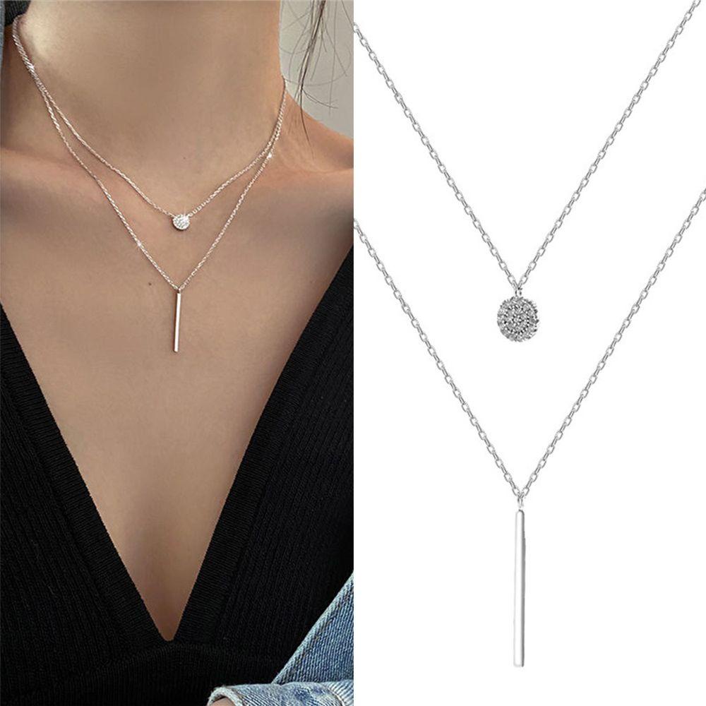 EUTUS Dây Chuyền Mạ Bạc 925 Mặt Tròn Đính Đá Lấp Lánh