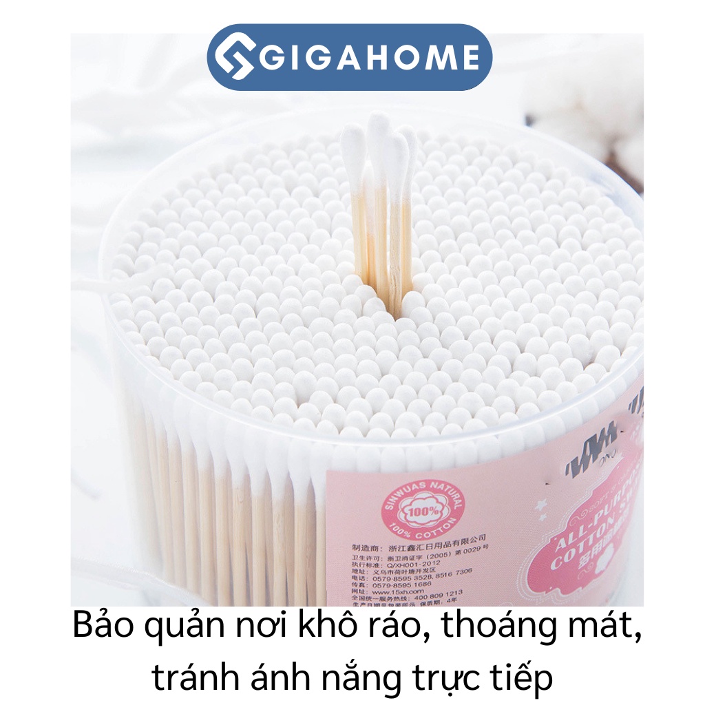 Hộp Tăm Bông Ngoáy Tai Người Lớn GIGAHOME Bông Thiên Nhiên, Mềm Mại 5800