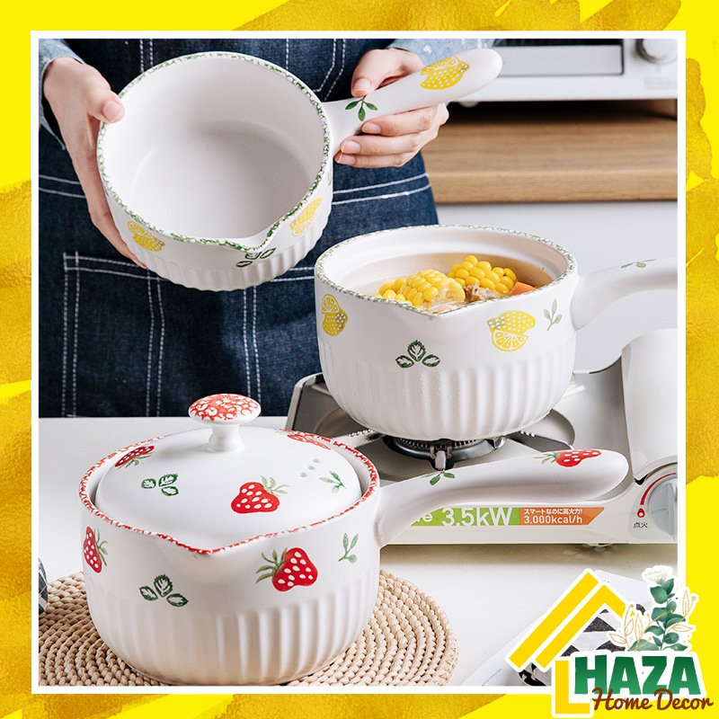 Nồi sứ 1 tay cầm nhiều hoạ tiết dễ thương chịu nhiệt cao [Haza Home Decor]