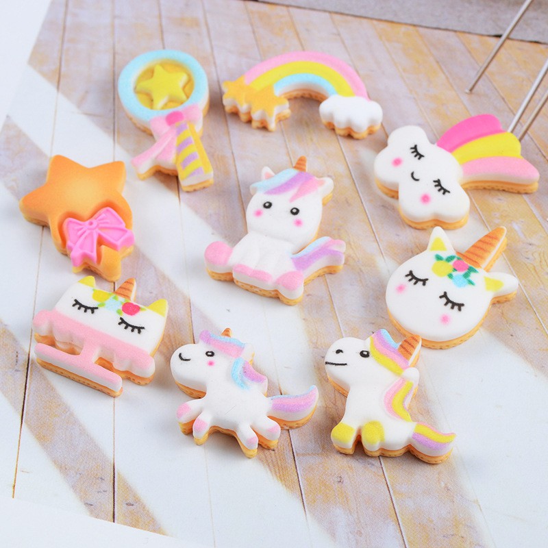 Mô hình bánh quy unicorn kỳ lân phụ kiện trang trí slime