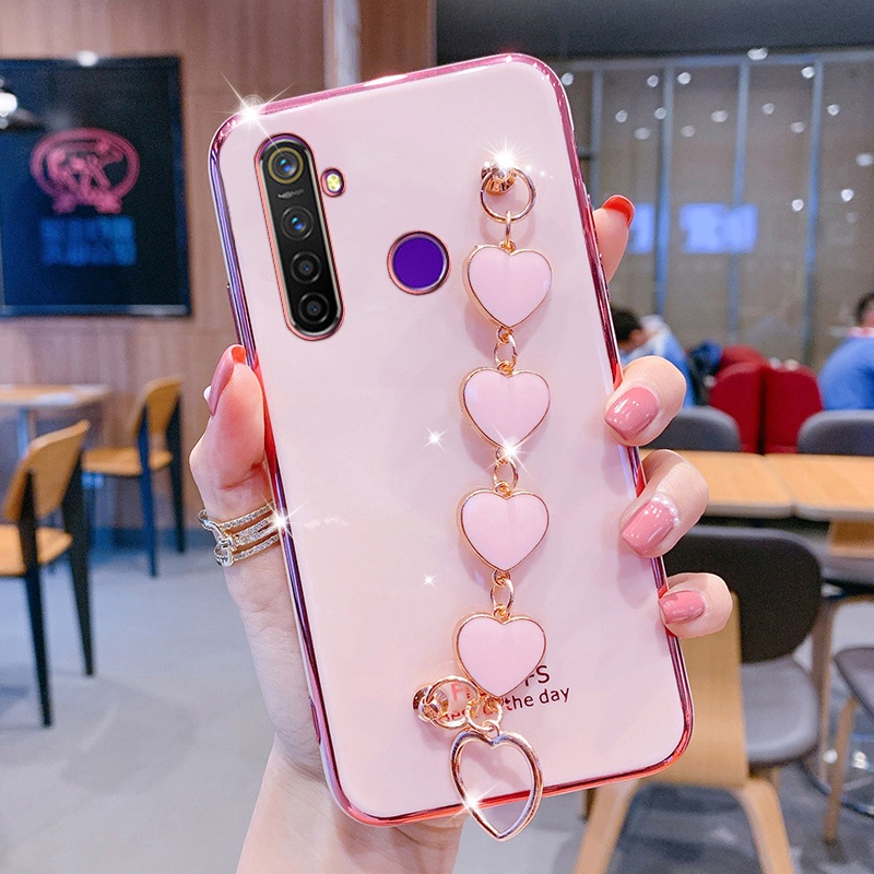 Ốp điện thoại silicon mềm có dây đeo hình trái tim bảo vệ cho Realme 5 pro realme c3 realme 6i 5s realme 5i