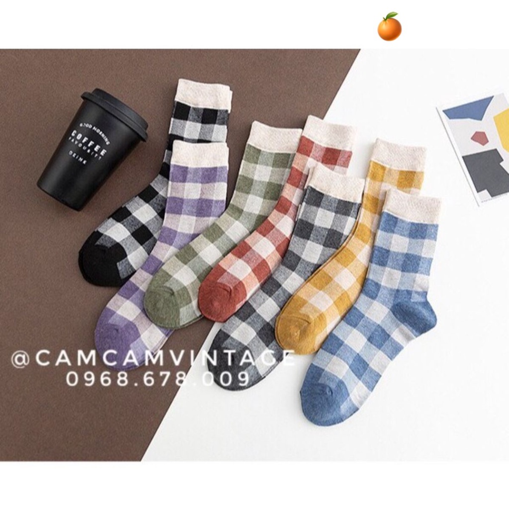 TẤT CAO CỔ NAM VỚ CAO CỎ NỮ  VINTAGE ĐỘC KẺ SỌC CARO HOTTREND STYLE HÀN