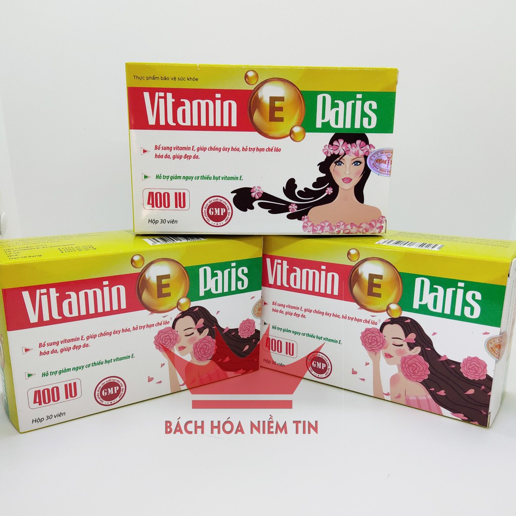 Viên uống Vitamin E 400IU Paris - Bổ sung Vitamin E chống lão hóa- giúp làm đẹp da - Hộp 30 viên Chuẩn GMP