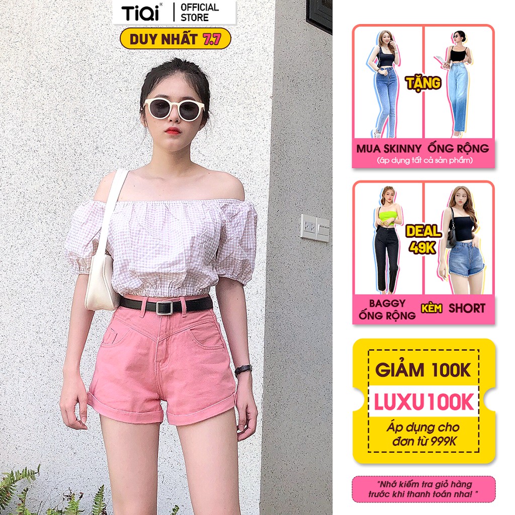 Short kaki nữ màu đen, quần bò kaki nữ cao cấp TiQi S1-461