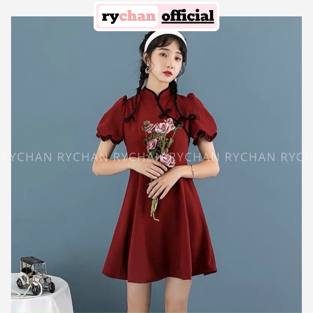 Đầm Đỏ Cổ Tàu Trung Hoa Vải Siêu Đẹp, Đầm Mang Chụp Hình Ngoại Cảnh Đi Chơi - DX9698