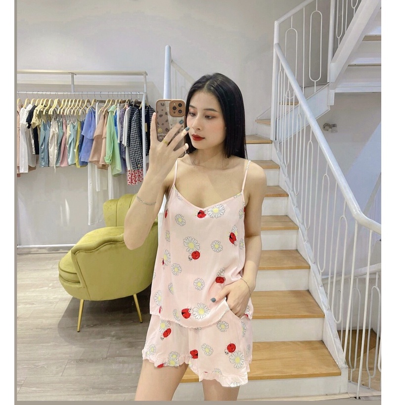 Bộ ngủ 2 dây chun lưng quần đùi vải lanh nhiều màu