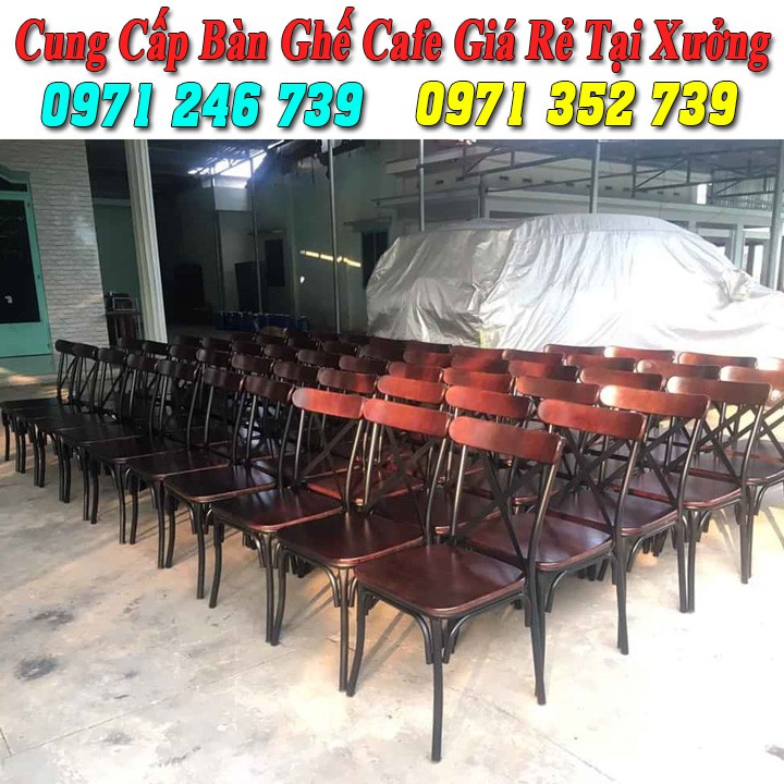 Ghế sắt cafe mặt gỗ giá rẻ