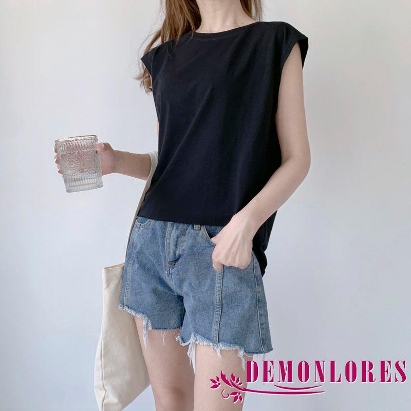 Áo Thun Ba Lỗ Cổ Tròn Màu Sắc Trơn Thời Trang Mùa Hè Phong Cách Hàn Quốc Dành Cho Nữ