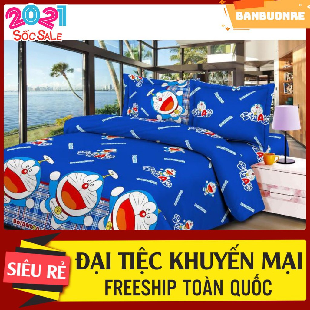 Bộ 1 ga chun kèm 2 vỏ gối nằm m6 doremon chong chóng