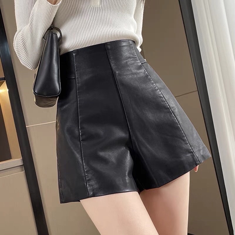 Quần short da lưng khoá cạp cao hách dáng_ Quần da cạp khoá đẹp