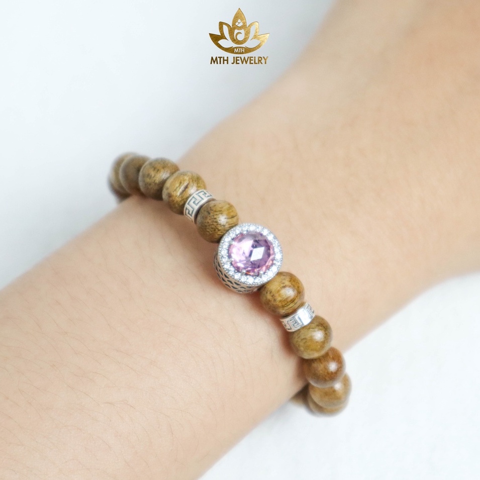 Vòng Tay Trầm Hương Tự Nhiên Tròn Đơn Tốc Việt - 8/10/12/14mm - Charm (Hồng Trà) Bạc S925 - MTH JEWELRY