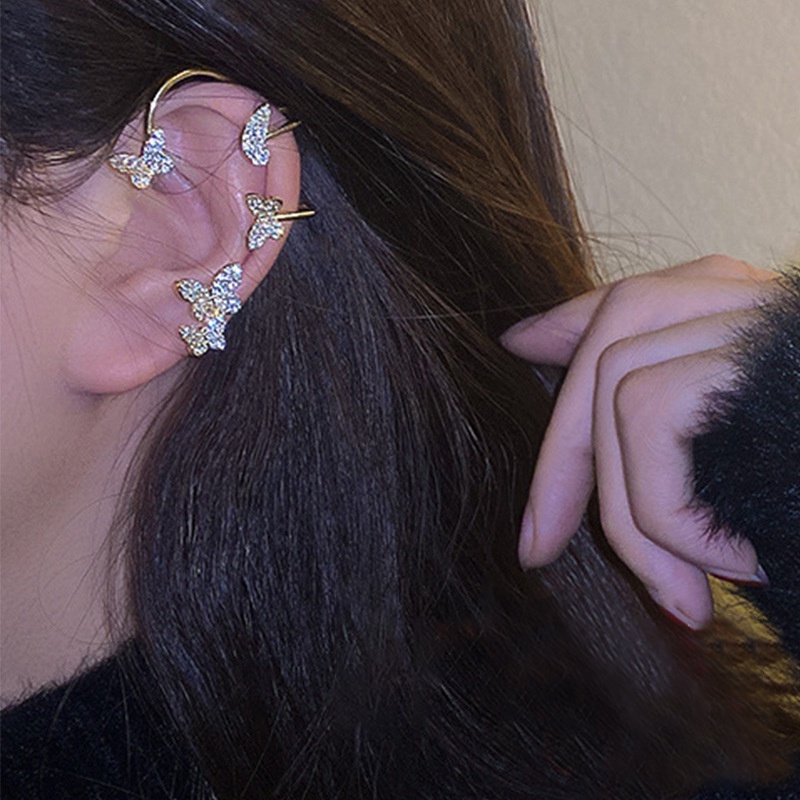 Hoa tai kim loại dạng kẹp nhiều hình dạng đính đá long lanh sành điệu cho nữ