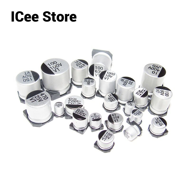 Set 100 Tụ Điện Nhôm SMD 10V 16V 25 35V 50V 220U 330UF 470UF 1000UF Chuyên Dụng
