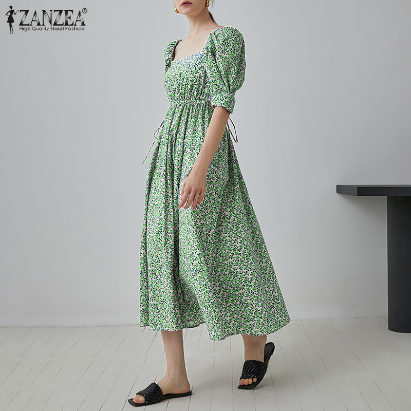 Đầm Maxi ZANZEA Tay Phồng Cổ Vuông In Hoa Phong Cách Xếp Ly Đáng Yêu Cho Nữ | BigBuy360 - bigbuy360.vn