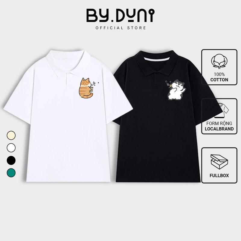 Áo thun Polo cặp đôi nam nữ form rộng Local Brand tay lỡ unisex, áo cặp bạn thân vải cotton By.Duni mẫu PHUN TRÂN CHÂU