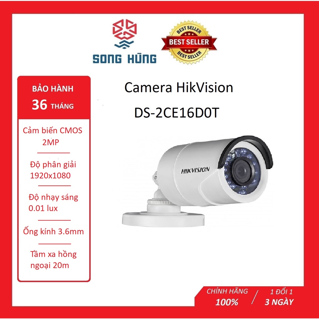 Camera HikVision DS-2CE16D0T-IRP/Thân/2mb/HDTVI/HN 20m/Nhựa