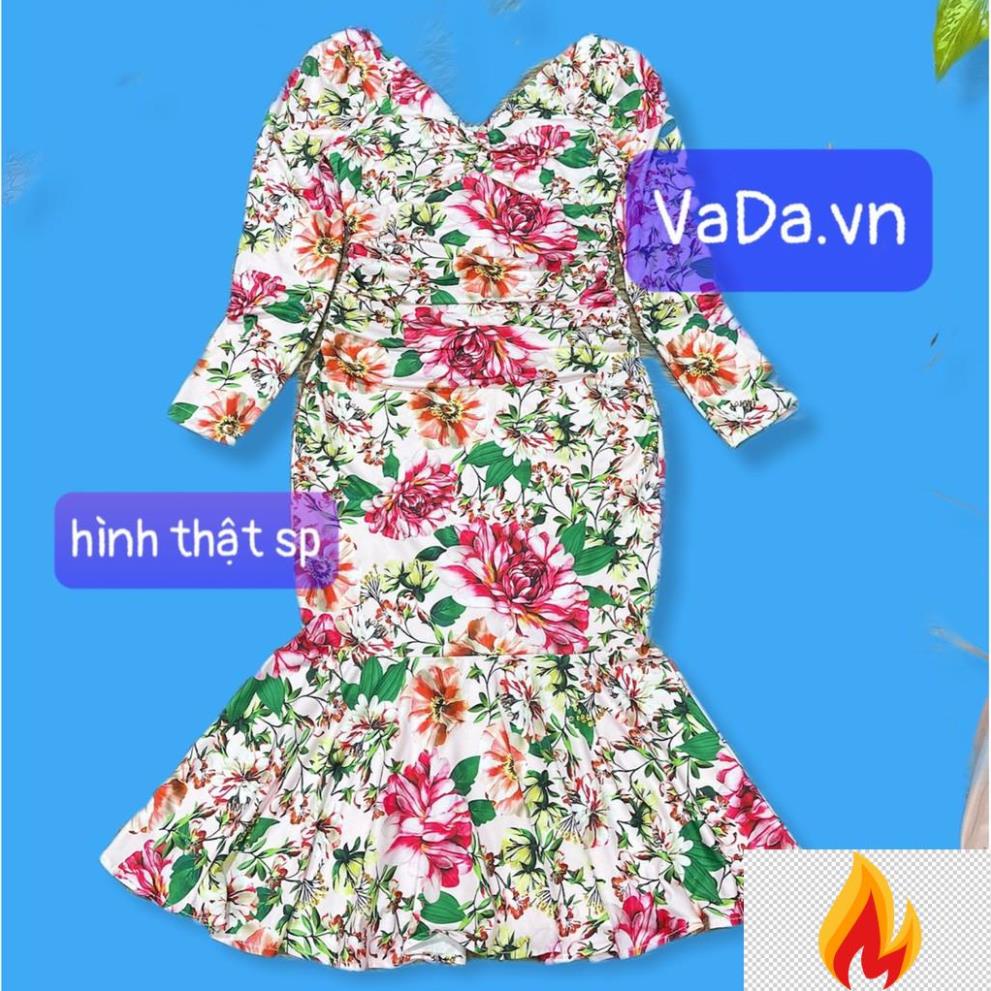 Đầm Body Tay Dài in Hoa 3D đuôi cá chất lụa mát, đi dự tiệc, đi biển, dạo phố cực sang - Thời trang VADA (BD185) -IH*)(