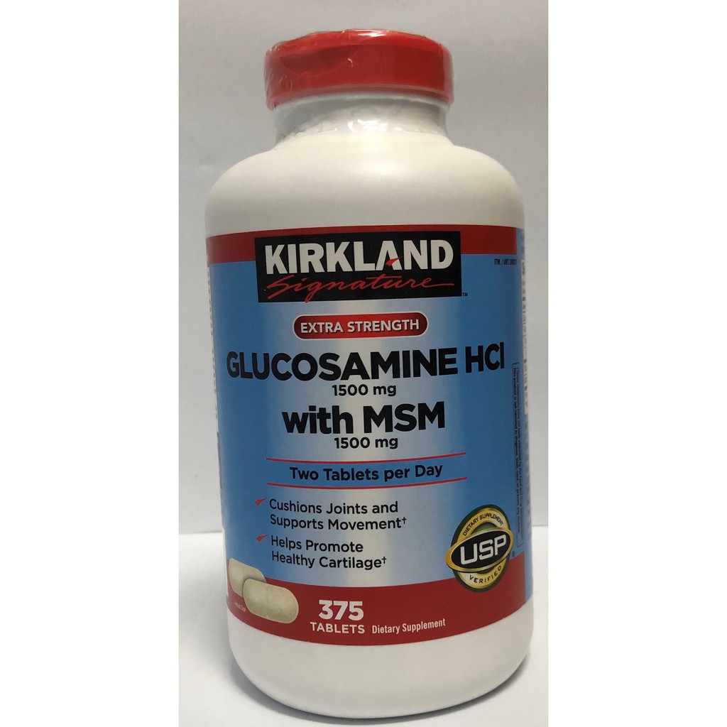 Glucosamine HCL 1500mg Kirkland With MSM 1500mg Hộp 375 Viên, Nắp đỏ