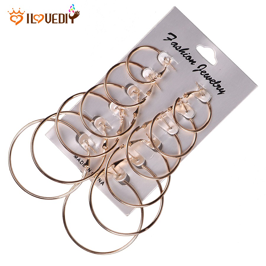 Set 6 đôi khuyên tai tròn phong cách cổ điển thanh lịch dành cho nữ