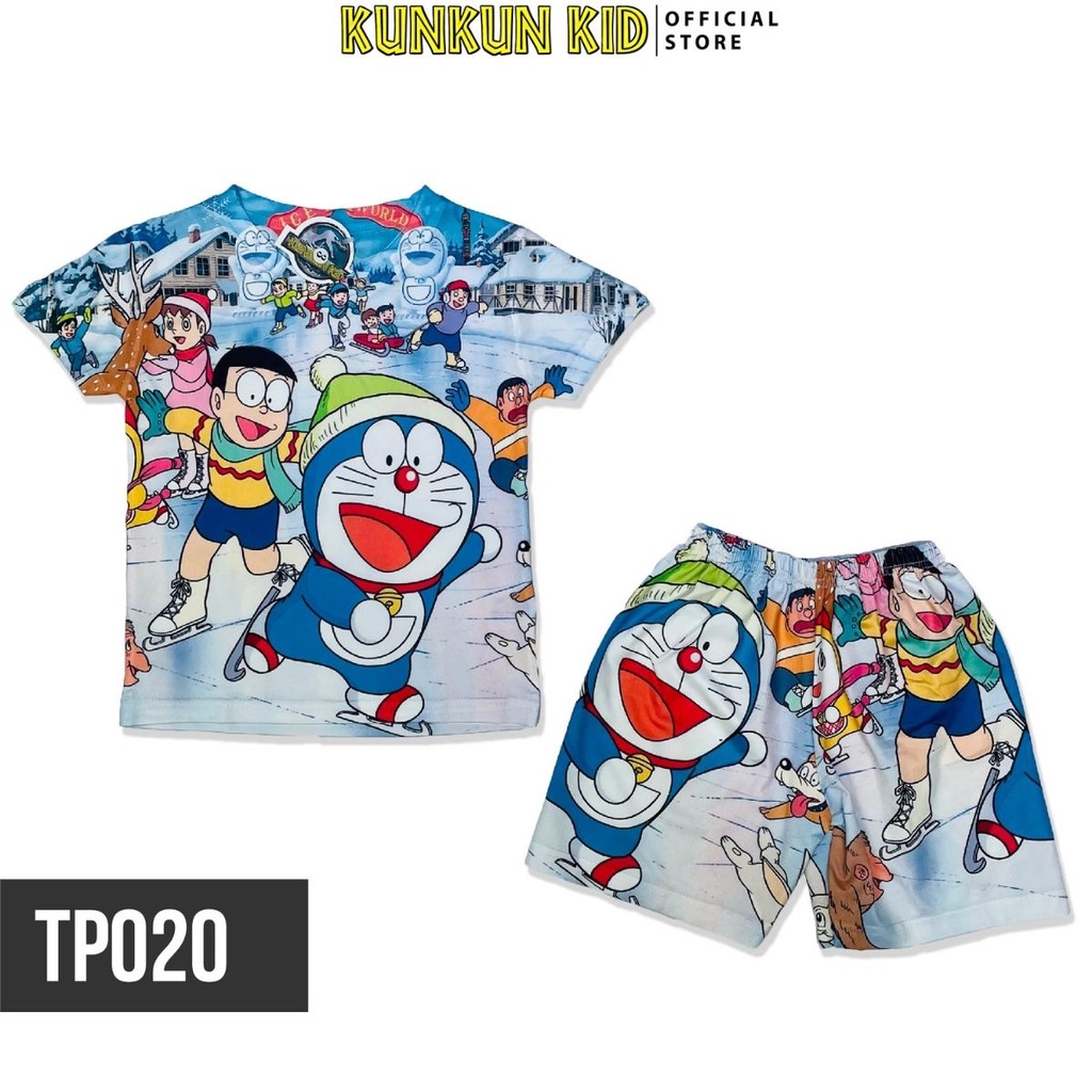 Quần áo bé trai thun lạnh in 3d hình doraemon Kunkun Kid TP020