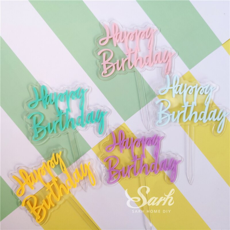 Que Cắm Trang Trí Bánh Kem Chữ Happy Birthday Màu Hồng Tím Lấp Lánh