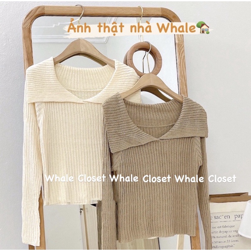 [Ảnh thật]- Áo len tăm trễ vai vạt xẻ hàng Quảng Châu dày dặn siêu vintage