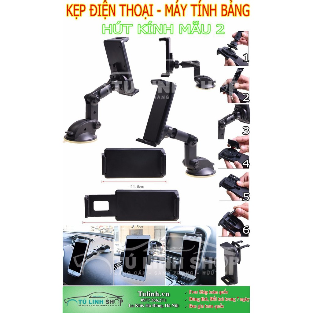 Kẹp điện thoại + máy tính bảng hút kính mẫu 2