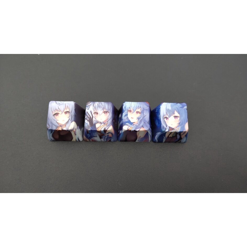 4-Phím / bộ Genshin Impact Keycaps DIY Bàn phím cơ học Anime Hồ sơ OEM PBT Keycap Ganyu Hutao Klee Keqing Morax Ayaka Venti