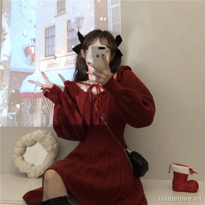 【Nước hoa miễn phí】Đầm dệt kim tay dài ôm eo thời trang thu đông giáng sinh dành cho phái đẹp | BigBuy360 - bigbuy360.vn