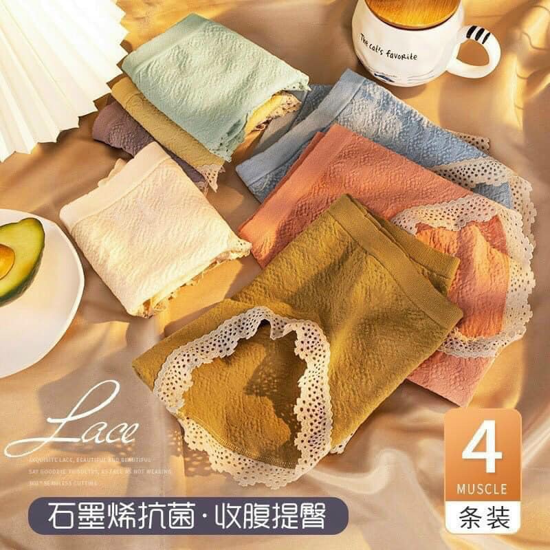 Quần lót nữ Set 5 quần chip muji nhăn ren cotton sợi tre mềm mịn kháng khuẩn full hộp