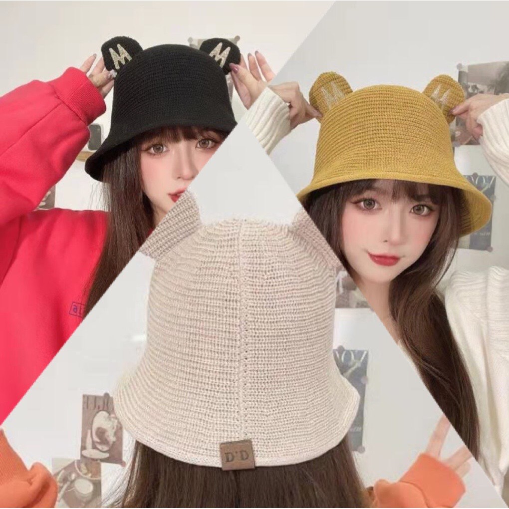 MŨ TAI GẤU CHỮ M SIÊU CUTE CHO NỮ VÀO MÙA HÈ ĐI CHƠI DU LỊCH SỐNG ẢO-giadungxinhshop