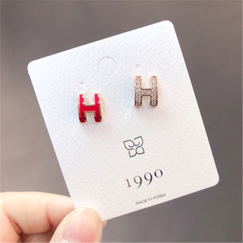 Bông tai mạ bạc 925 hình chữ H phong cách Hàn Quốc cho nữ
