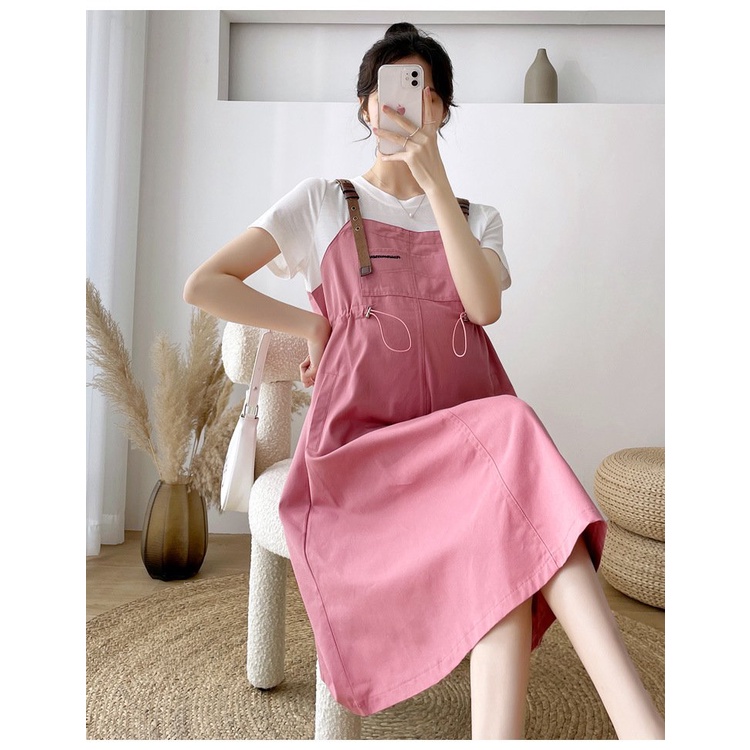 Đầm yếm bầu chất kaki mềm   có dây rút_2 màu siêu xinh