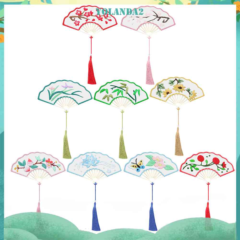 Thẻ Đánh Dấu Trang Sách Hình Quạt Thêu Hoa Phối Tua Rua Kiểu Trung Hoa Dễ Thương