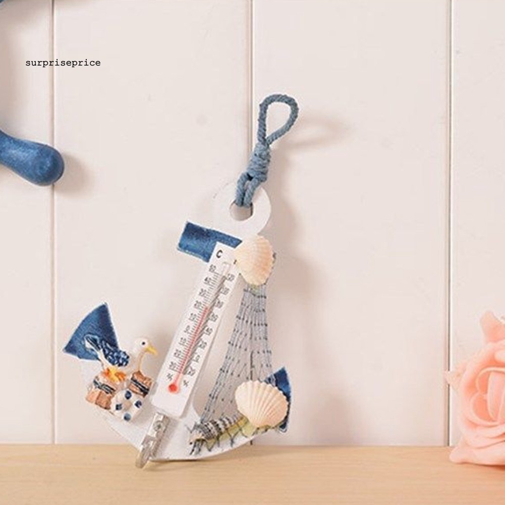 Móc treo tường hình mỏ neo bằng gỗ có nhiệt kế