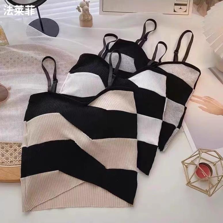 Áo Bra Nữ Cradin 2 Dây Mảnh Kẻ Sọc Dáng Lửng Có Đệm Ngực Trend Mới 1887