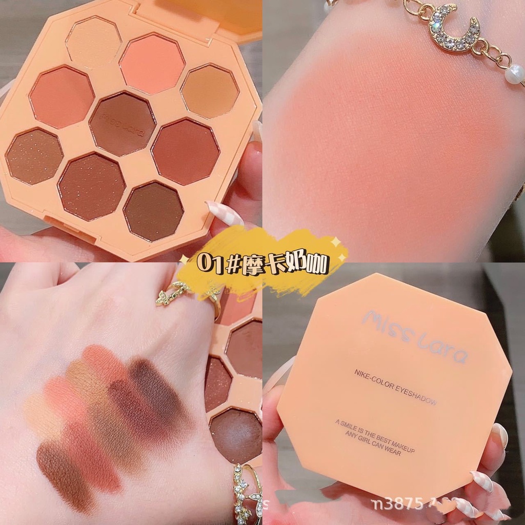 Bảng phấn mắt lì 9 ô màu tone nâu rêu cam siêu sang li tự nhiên ít nhũ giá học sinh nội địa Trung