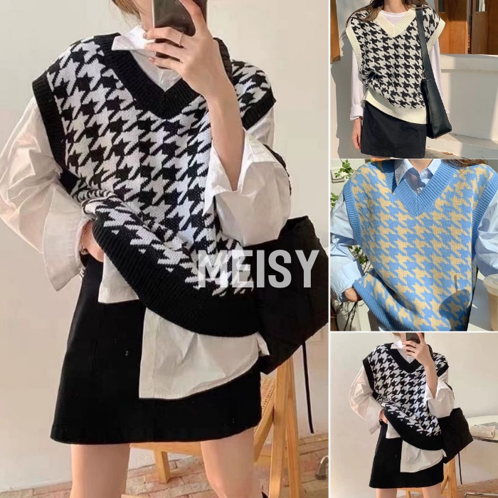 Áo gile nữ len cổ chữ V không tay màu sắc vintage phong cách Hàn Quốc Meisy | BigBuy360 - bigbuy360.vn