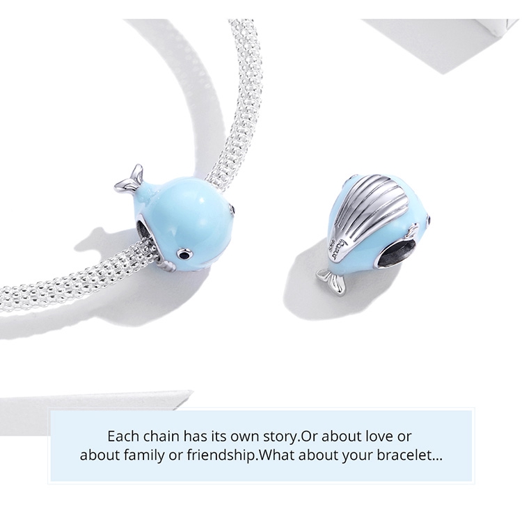 Hạt Phụ Kiện Bamoer BSC250 Bằng Bạc 925 Thiết Kế Cá Voi Xanh Lam Làm Trang Sức Thời Trang