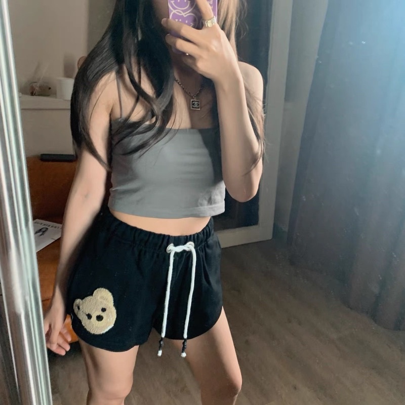 Quần Đùi Thun Nữ Gấu Thêu Dễ Thương